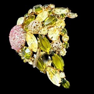 JULIANA DELIZZA & ELSTER D&E Green Cascading Gold Plated Filagree Fruit Salad Rh